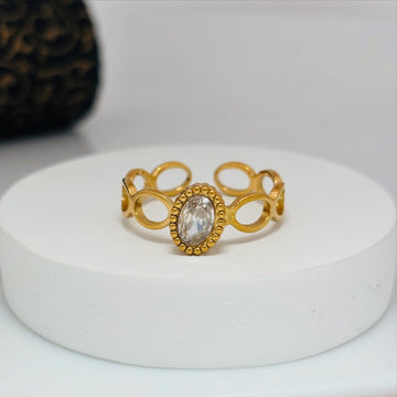 Gold-plated ring with cubic zirconia stones, classic style