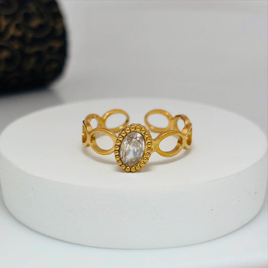 Gold-plated ring with cubic zirconia stones, classic style